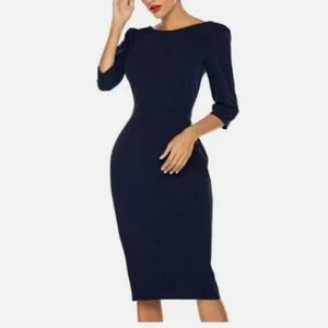 Retro Stage 1960's Bodycon Dress, Size L, Navy